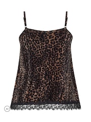 Yours Curve Brown Leopard Velour Lace Vest Top - Image 6 of 6