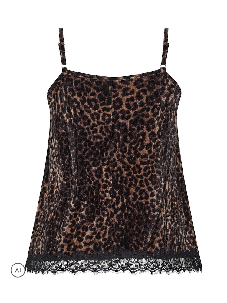 Yours Curve Brown Leopard Velour Lace Vest Top - Image 6 of 6