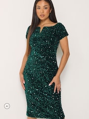 M&Co Black Petite Sequin Velvet Notch Neck Shift Dress - Image 2 of 6