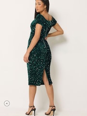 M&Co Black Petite Sequin Velvet Notch Neck Shift Dress - Image 3 of 6