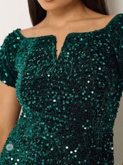 M&Co Black Petite Sequin Velvet Notch Neck Shift Dress - Image 4 of 6