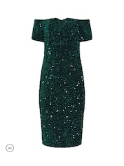 M&Co Black Petite Sequin Velvet Notch Neck Shift Dress - Image 5 of 6