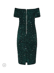 M&Co Black Petite Sequin Velvet Notch Neck Shift Dress - Image 6 of 6