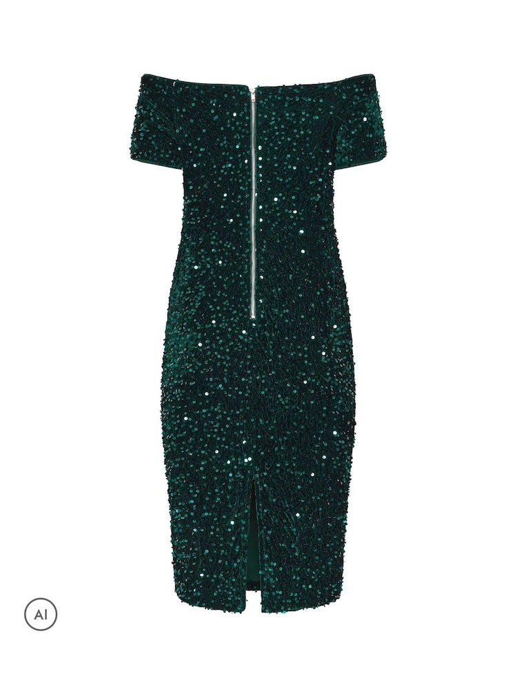 M&Co Black Petite Sequin Velvet Notch Neck Shift Dress - Image 6 of 6