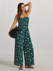 JD Williams Animal Leopard Print Shirred Bandeau Jumpsuit - Image 1 of 4
