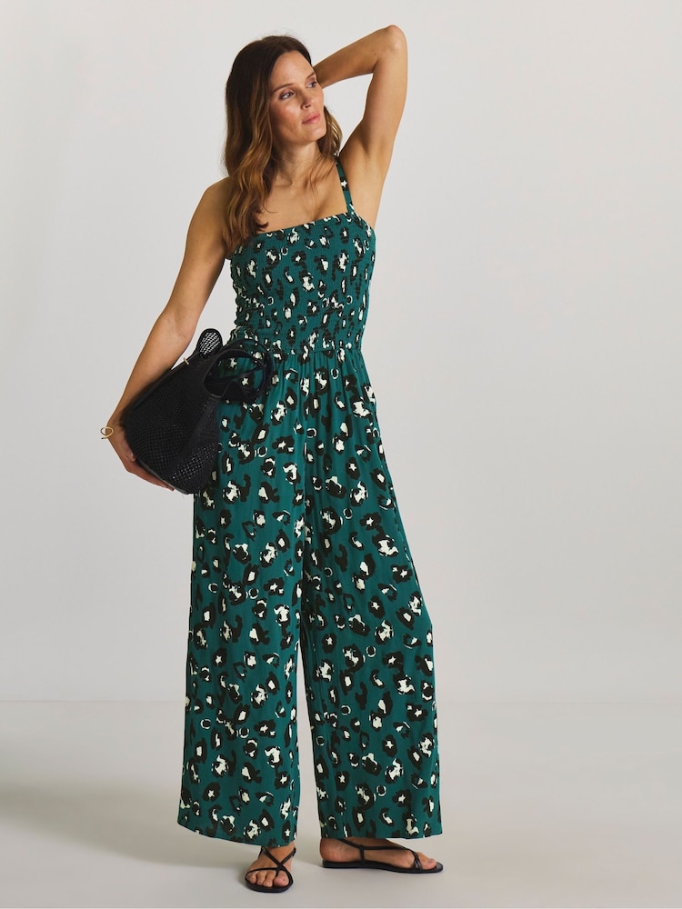JD Williams Animal Leopard Print Shirred Bandeau Jumpsuit - Image 1 of 4 JD Williams Animal Leopard Print Shirred Bandeau Jumpsuit - Image 1 of 4