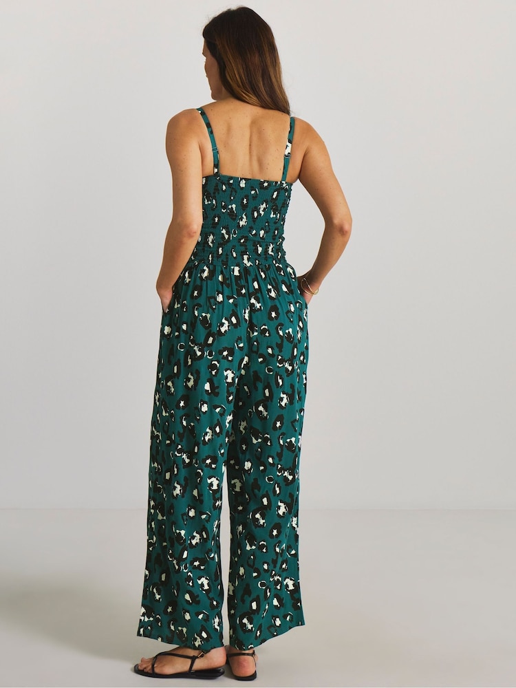 JD Williams Animal Leopard Print Shirred Bandeau Jumpsuit - Image 2 of 4 JD Williams Animal Leopard Print Shirred Bandeau Jumpsuit - Image 2 of 4