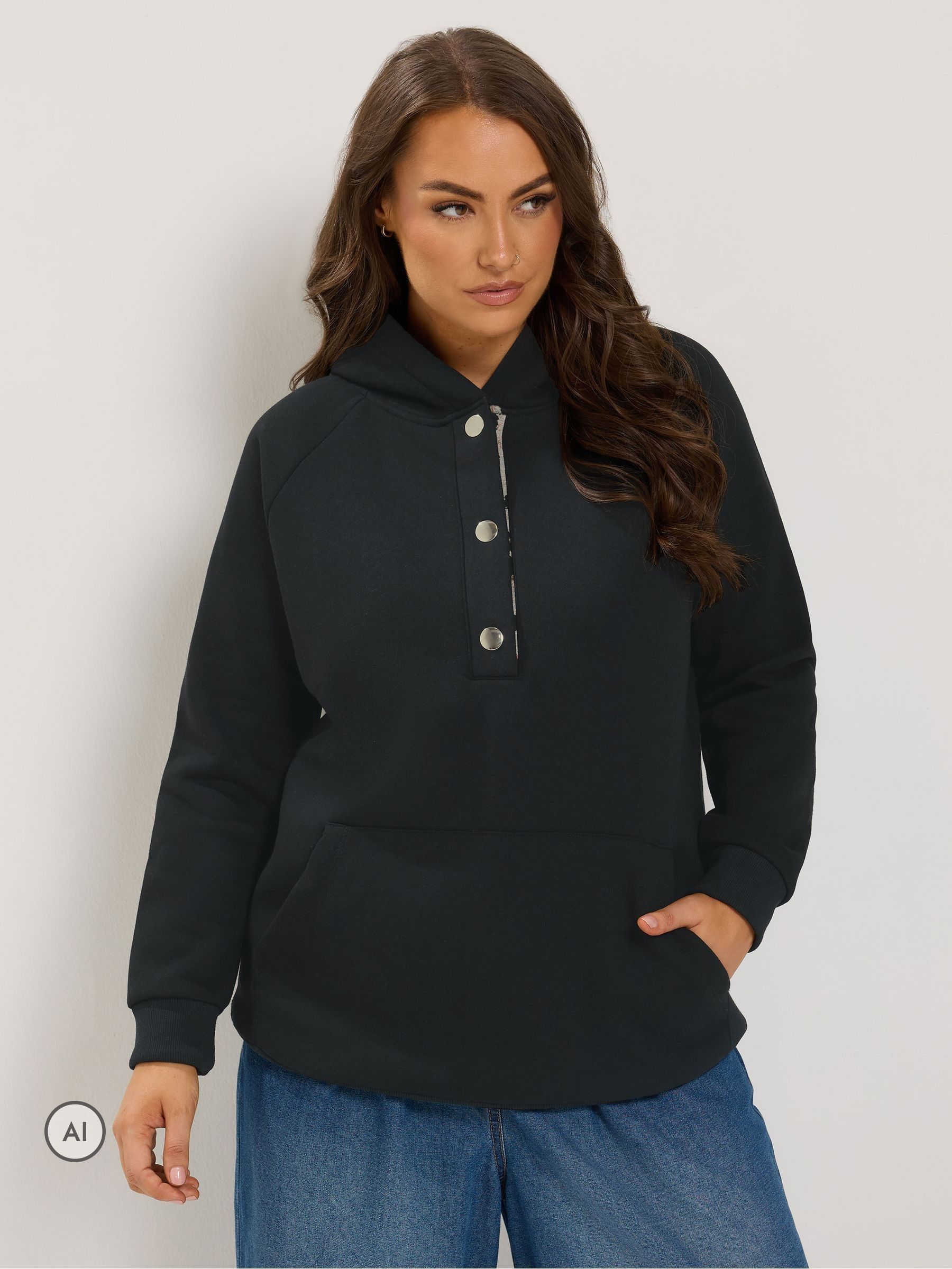 Yours Curve Women's Black Leopard Contrast Hoodie