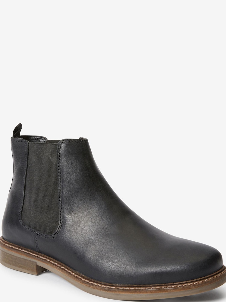 Black Waxy Finish Leather Chelsea Boots - Image 2 of 4