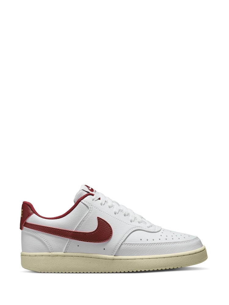 Nike White/Burgundy Court Vision Low Next Nature Trainers - Image 1 of 8