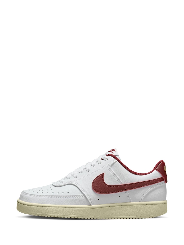 Nike White/Burgundy Court Vision Low Next Nature Trainers - Image 2 of 8