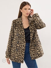 Star by Julien MacDonald Brown Leopard Print Pea Coat - Image 1 of 6