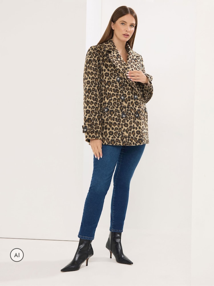 Star by Julien MacDonald Brown Leopard Print Pea Coat - Image 2 of 6 Star by Julien MacDonald Brown Leopard Print Pea Coat - Image 2 of 6