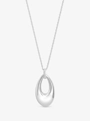 Inicio Silver Tone Open Oval Long Polished Pendant Necklace - Gift Pouch - Image 2 of 2
