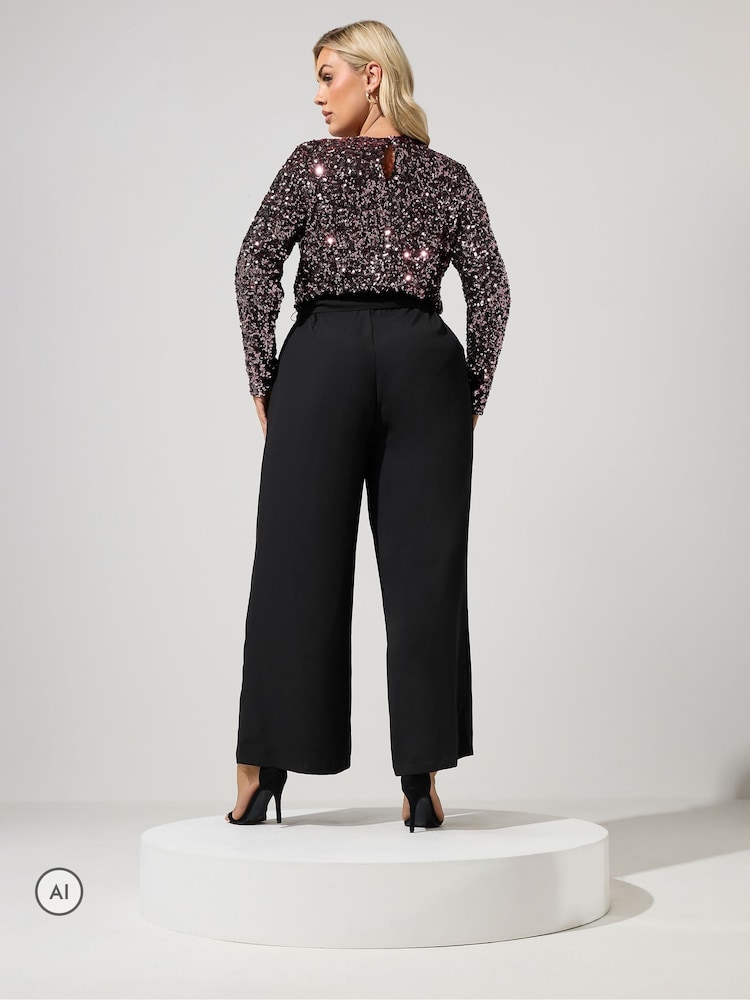 Yours Curve Brown London 2-In-1 Sequin Jumpsuit - Image 2 of 5 Yours Curve Brown London 2-In-1 Sequin Jumpsuit - Image 2 of 5