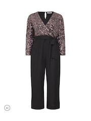 Yours Curve Brown London 2-In-1 Sequin Jumpsuit - Image 4 of 5
