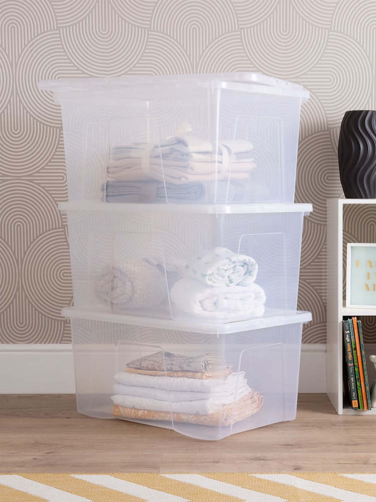 Wham Set of 3 Clear Crystal 60L Storage Boxes and Lids - Image 1 of 6