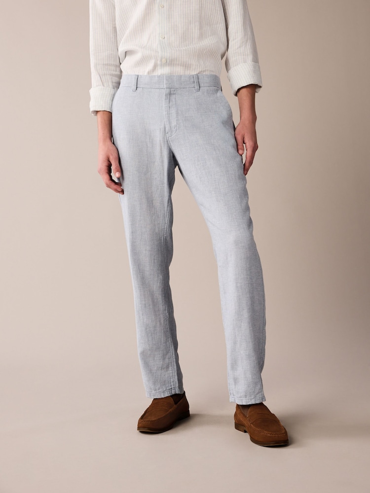 Light Blue Textured Linen Blend Trousers - Image 1 of 8