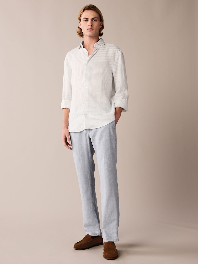 Light Blue Textured Linen Blend Trousers - Image 2 of 8