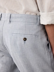Light Blue Textured Linen Blend Trousers - Image 5 of 8