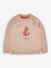JoJo Maman Bébé Stone Bear Appliqué Sweatshirt & Cosy Trousers Set - Image 2 of 5
