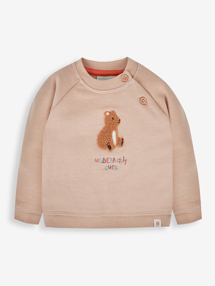 JoJo Maman Bébé Stone Bear Appliqué Sweatshirt & Cosy Trousers Set - Image 2 of 5