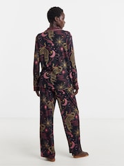 Figleaves Black Celestial Leopard Contrast Pyjamas & Eyemask Set - Image 2 of 4