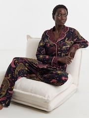 Figleaves Black Celestial Leopard Contrast Pyjamas & Eyemask Set - Image 3 of 4