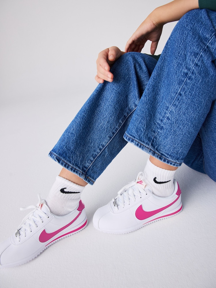Nike White/Pink Youth Cortez Trainers - Image 1 of 6