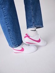 Nike White/Pink Youth Cortez Trainers - Image 2 of 6