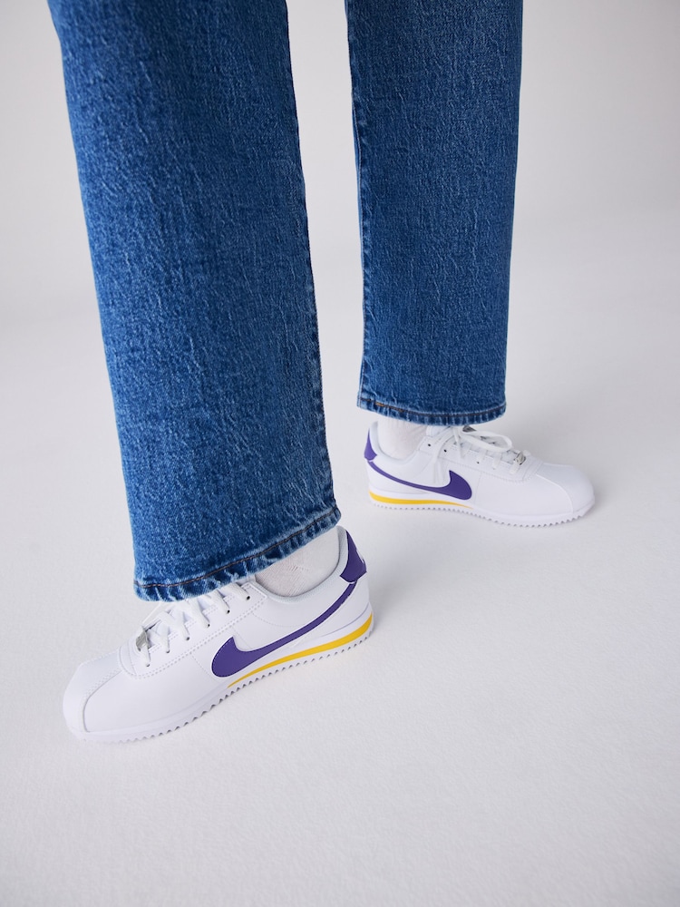 Nike White/Blue Youth Cortez Trainers - Image 3 of 13