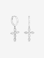 Inicio Silver Tone Bezel Cross Charm Earrings - Image 2 of 2