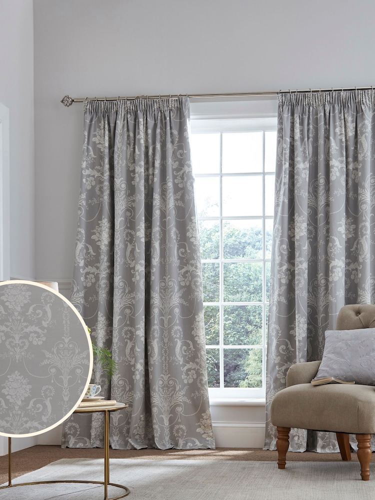 Laura Ashley Dark Grey Josette Blackout 100% Cotton Lined Pencil Pleat Curtains - Image 2 of 3