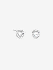 Inicio Silver Tone Heart Bezel Studs Earrings - Image 1 of 1