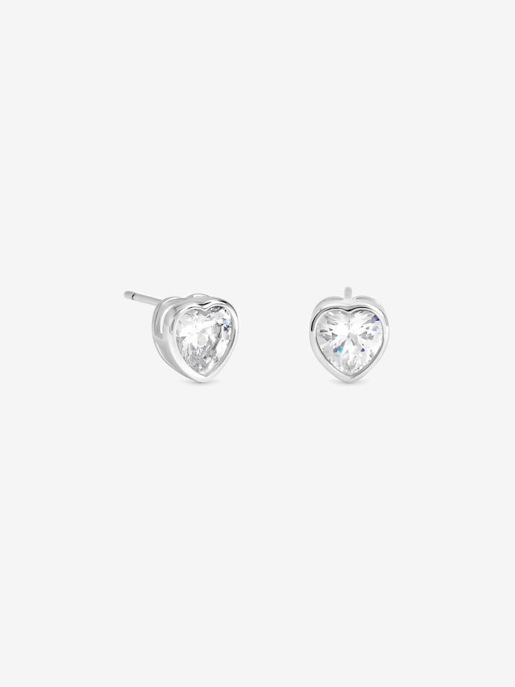 Inicio Silver Tone Heart Bezel Studs Earrings - Image 1 of 1