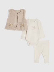 River Island Faux Fur Gilet with Ribbed Bodysuit & Leggings Set - Image 1 sur 5