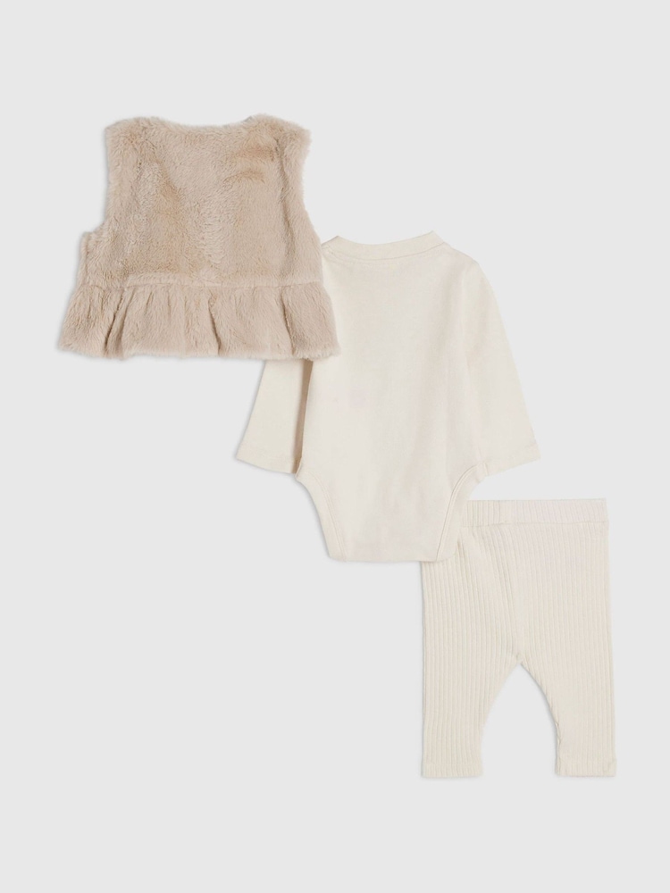River Island Faux Fur Gilet with Ribbed Bodysuit & Leggings Set - Image 2 sur 5 River Island Faux Fur Gilet with Ribbed Bodysuit & Leggings Set - Image 2 sur 5