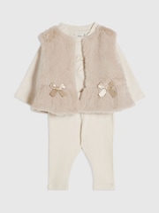 River Island Faux Fur Gilet with Ribbed Bodysuit & Leggings Set - Image 3 sur 5