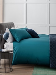 Dark Teal Blue 400 Thread Count 100% Egyptian Cotton Sateen Luxury Duvet Cover and Pillowcase Set - Image 1 of 7