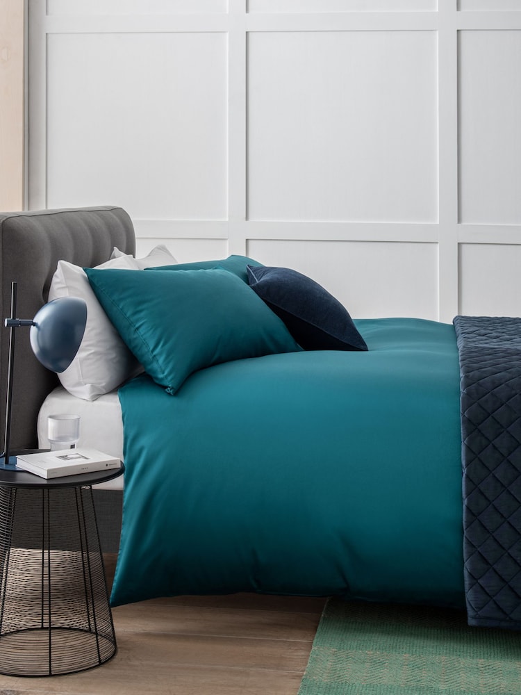 Dark Teal Blue 400 Thread Count 100% Egyptian Cotton Sateen Luxury Duvet Cover and Pillowcase Set - Image 1 of 7
