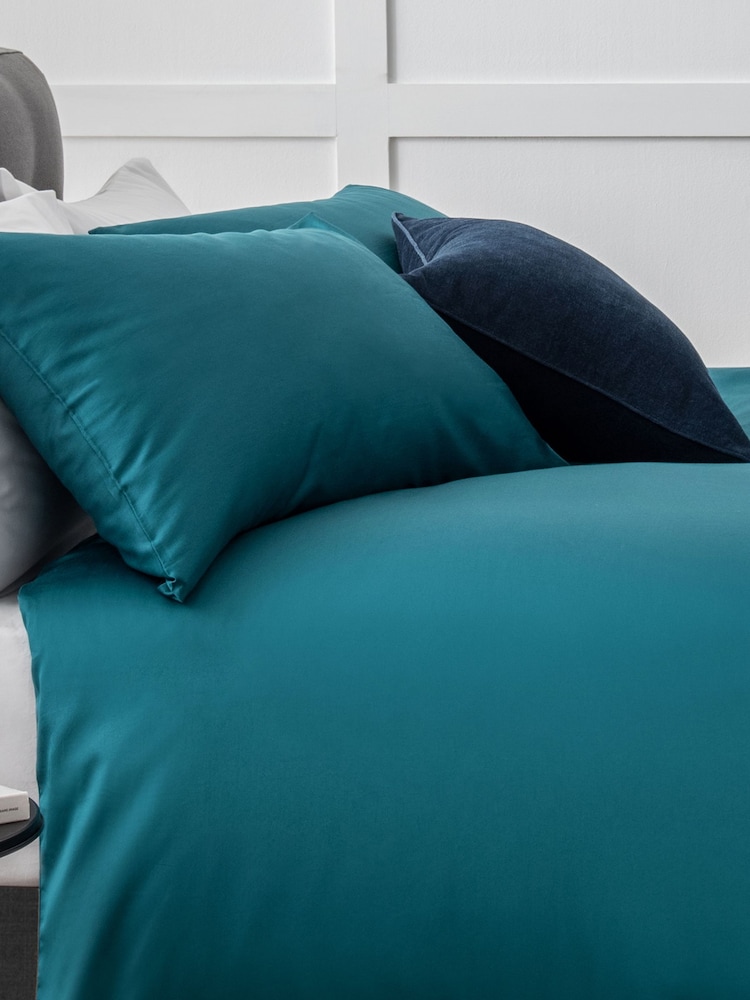 Dark Teal Blue 400 Thread Count 100% Egyptian Cotton Sateen Luxury Duvet Cover and Pillowcase Set - Image 3 of 7