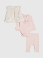 River Island Faux Fur Gilet with Ribbed Bodysuit & Leggings Set - Bild 1 von 5