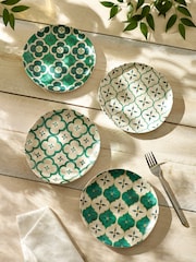 Teal/White Mediterranean Picnic Dinnerware Set of 4 Side Plates - Image 1 of 6