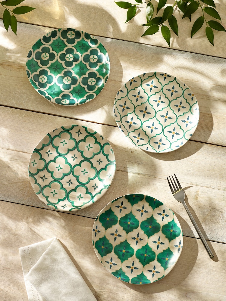 Teal/White Mediterranean Picnic Dinnerware Set of 4 Side Plates - Image 1 of 6
