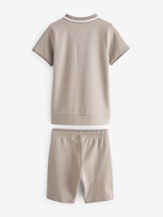 Stone Natural Textured Polo And Shorts Set (3-16yrs) - Image 2 of 3