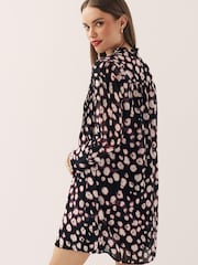 Black/White/Red Spot Pintuck Long Sleeve Mini Dress - Image 3 of 6
