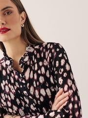 Black/White/Red Spot Pintuck Long Sleeve Mini Dress - Image 4 of 6