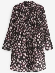 Black/White/Red Spot Pintuck Long Sleeve Mini Dress - Image 5 of 6