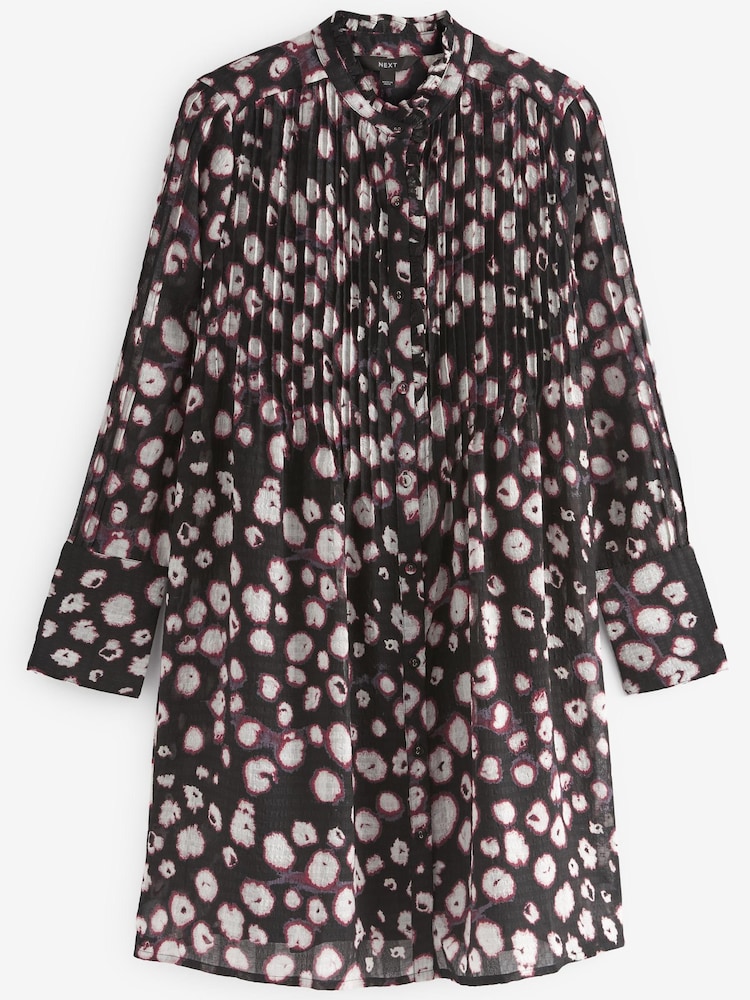 Noir/blanc/rouge à taches - Mini-robe à manches longues à plis nervurés - Image 5 of 6