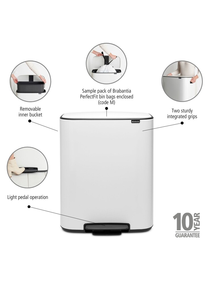 Brabantia White Bo 60L Pedal Bin - Image 2 of 6